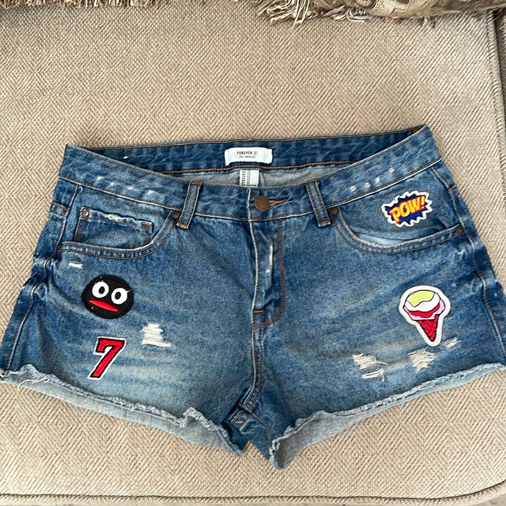 Denim lightly distressed cutoffs